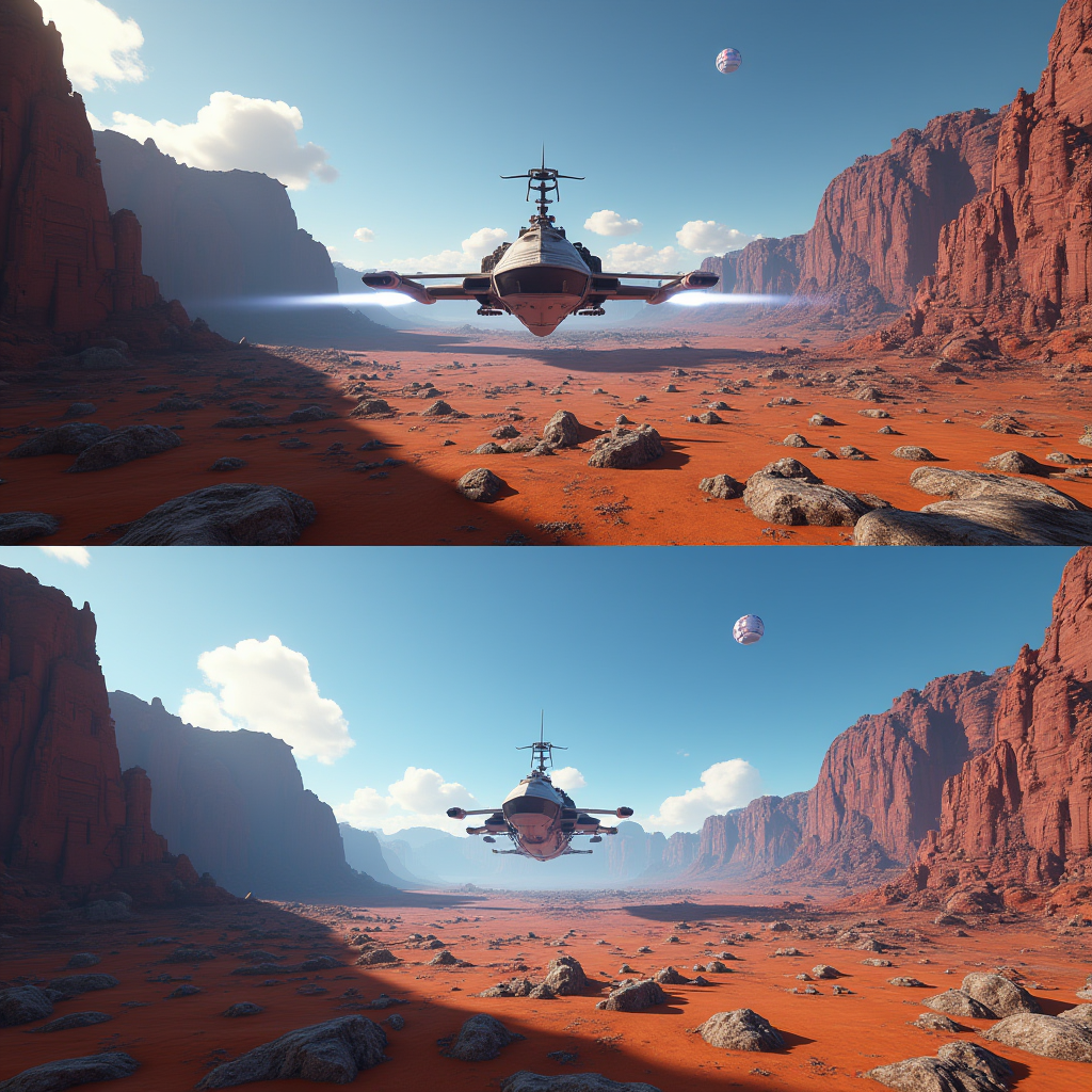 Side-by-side comparison showing No Man's Sky promotional materials versus actual launch gameplay, highlighting the significant differences between promised and delivered features