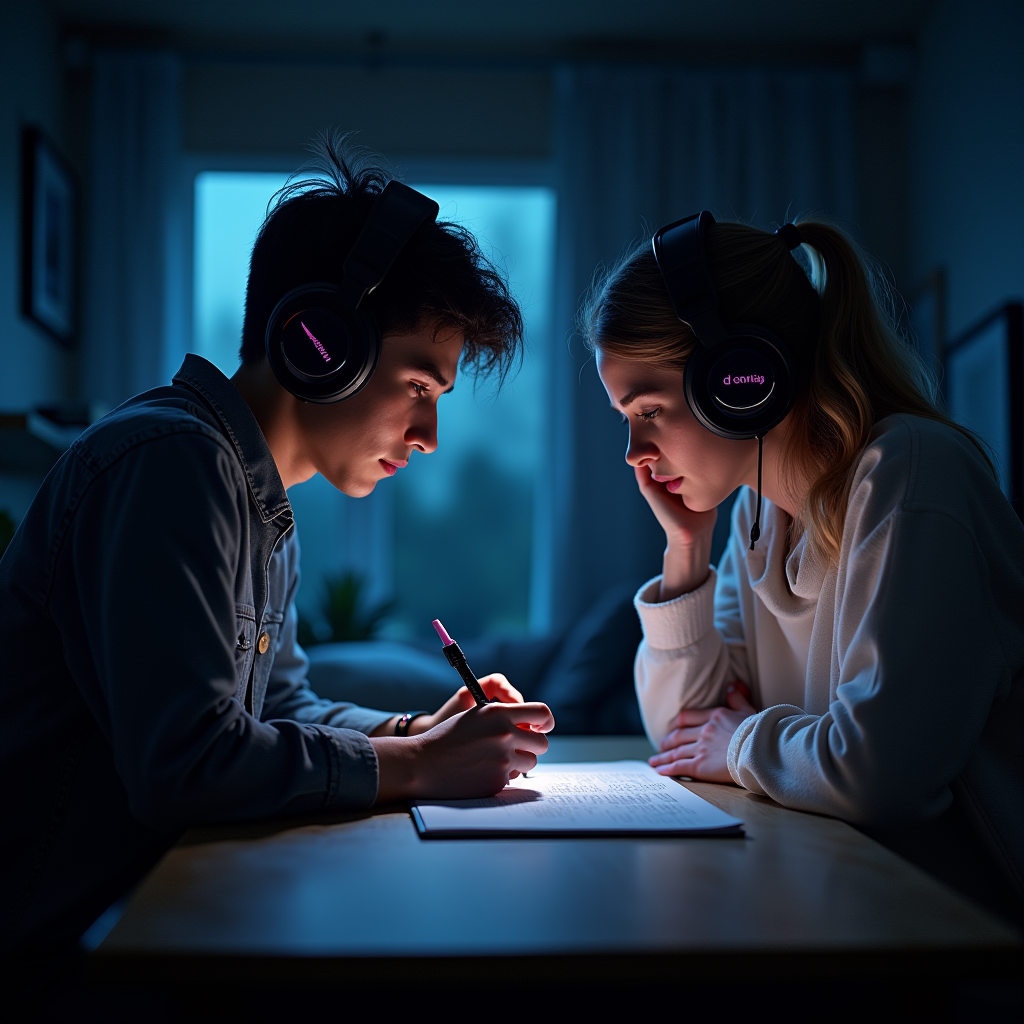 Emotional connection visualization showing one gamer carefully crafting a detailed review on the left side, and another gamer on the right reading it with visible relief and gratitude, illustrating the psychological reward cycle of community contribution