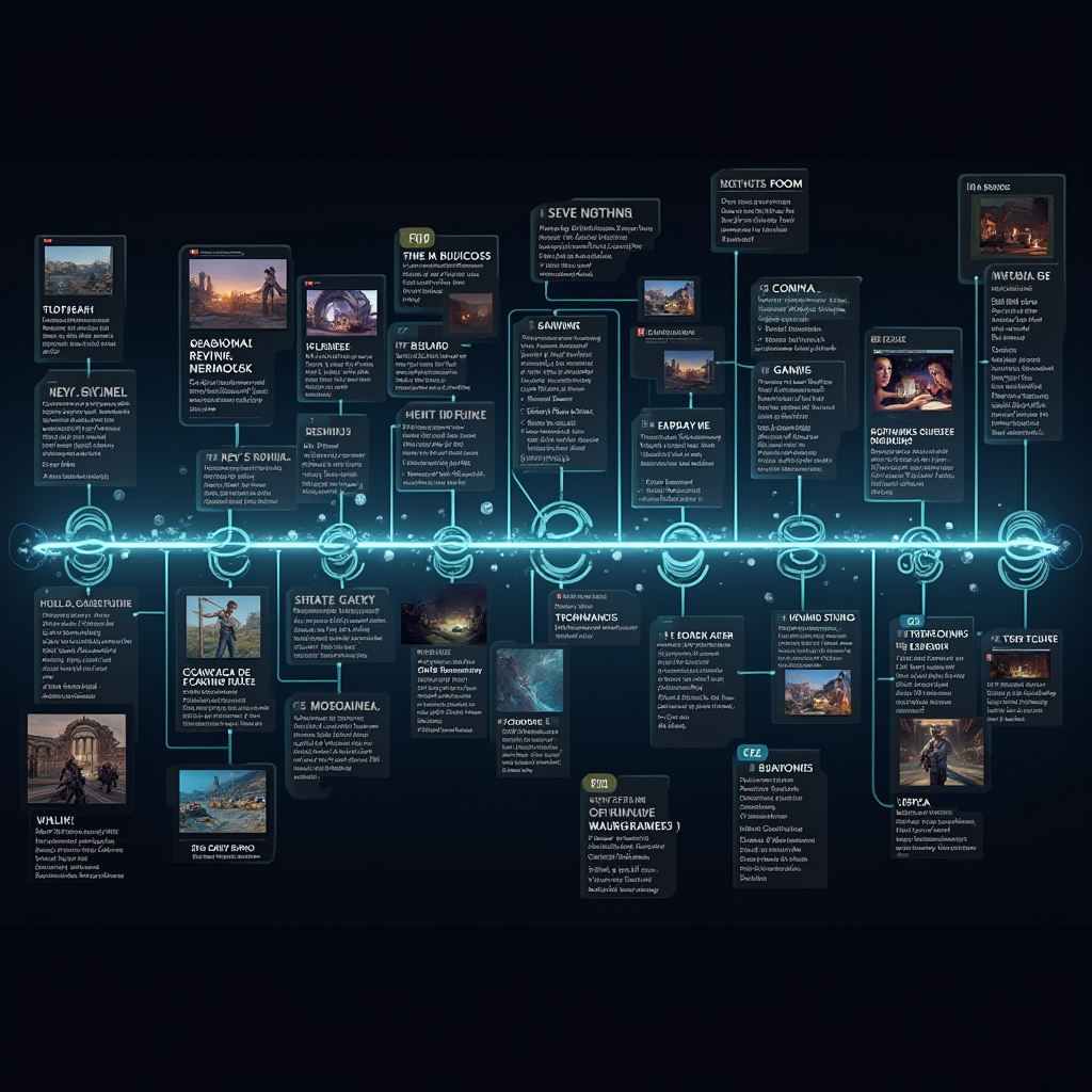 Visual timeline showing evolution of gaming reviews from traditional media to community-driven platforms, featuring iconic moments in gaming review history